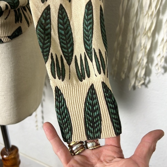 SOLD Anthropologie | PepaLoves Leaf Print Long Sleeve Wrap Knit Top Sweater L - Picture 4 of 10
